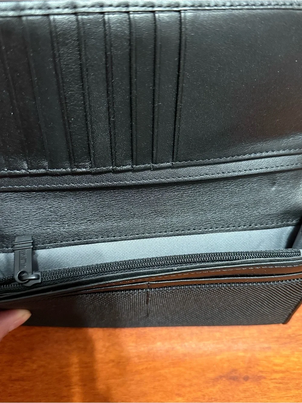 Tumi Black Nylon Continental long Wallet with Logo Leather Trim